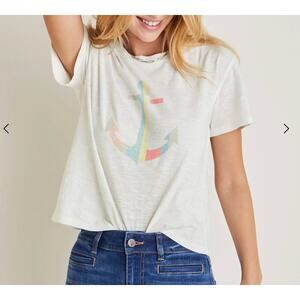 New with tags, VENUS White Cropped Anchor Short Sleeve Shirt Top, Size XL